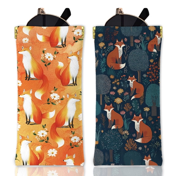 2Pcs Rectangle PU Leather Eyelasses Case Portable Slip-in Sunglass Pouch Fox 180x85mm DIY