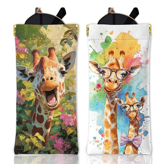2Pcs Rectangle PU Leather Eyelasses Case Portable Slip-in Sunglass Pouch Giraffe 180x85mm DIY
