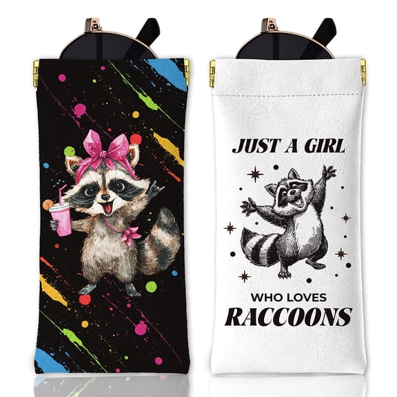 2Pcs Rectangle PU Leather Eyelasses Case Portable Slip-in Sunglass Pouch Raccoon 180x85mm