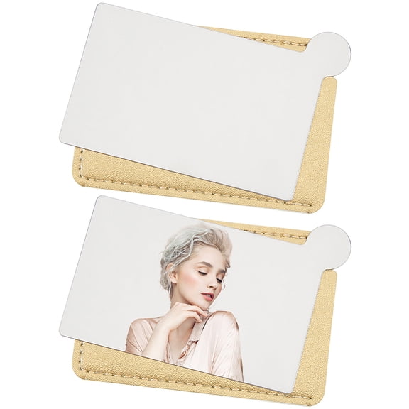 2Pcs Rectangle Stainless Steel Makeup Mirrors with Cover Light Gold 9.4x6.3x0.05cm for diy
