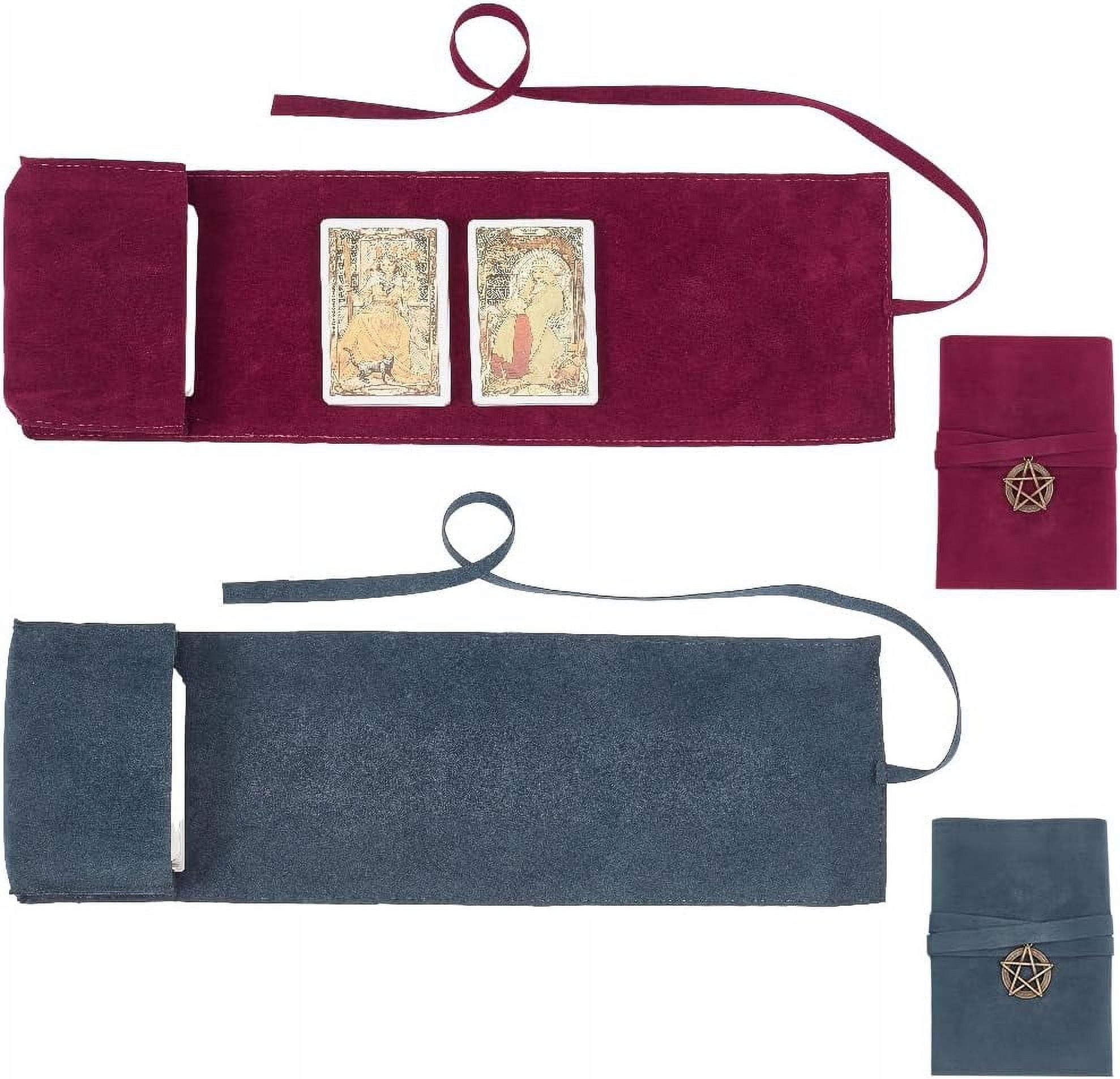 CREATCABIN 2Pcs Tarot Card Holder Bag Kit Velvet Tarot Card Storage Container Drawstring Pouch Set Witchcraft Supplies Drawstring Wrap For Divination Witchcraft Pagan 2.95x4.96 Inch Blue & Red