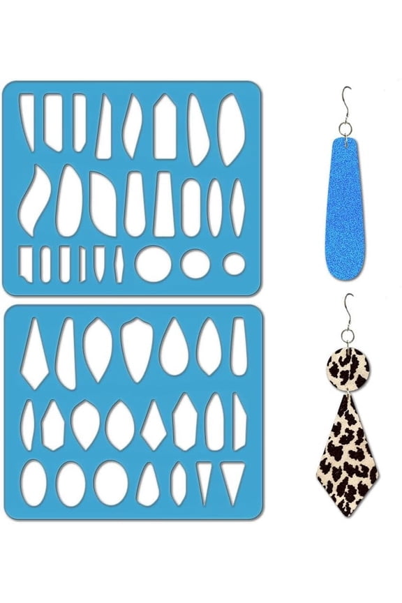 2Pcs Rectangle and Circle Jewelry Shape Template 2 Styles Acrylic Earrings Making Template Leather Earring Templates Blue Cutting Stencil