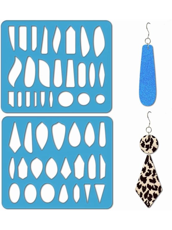 2Pcs Rectangle and Circle Jewelry Shape Template 2 Styles Acrylic Earrings Making Template Leather Earring Templates Blue Cutting Stencil