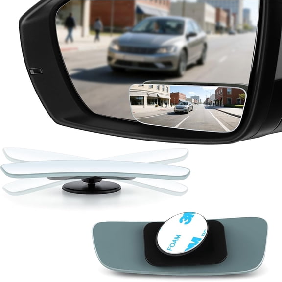 2Pcs Rectangular Frameless Blind Spot Mirror, HD Convex Glass 360° Adjustable Wide Angle Stick-On Auxiliary Rear View Mirror for Car SUV Truck Vehicle Safety Accessory