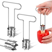 2Pcs Red Bell Pepper Seed Corer - Fruit Vegetable Stem Remover for Pepper Pineapple Pear Apple Tomato, 304 Stainless Steel Rust Resistant, Easy to Use & Clean Kitchen Gadgets Tool 1 Set