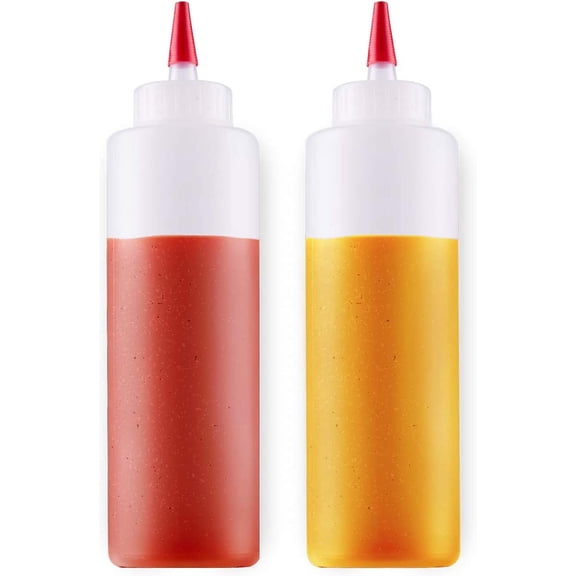 2Pcs Red Cap Squeeze Bottle 2 Wide-Mouth Kitchen Leak-Proof