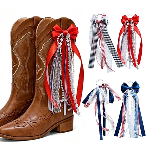 2Pcs Red Ribbon Bow Martin Boot Bows, Pink White Buffalo Plaid Boot Bows Glitter Pearl Lace Holiday Birthday School Accessory Decor (Red)
