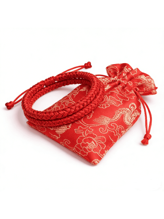 2Pcs Red String Bracelet for Protection, Tibetan Buddhist Dorje Knot Lucky Rope Bracelet with Auspicious Bag, Friendship Couple Lovers Promise Bracelet, Red Thread Bracelet for Women and Men