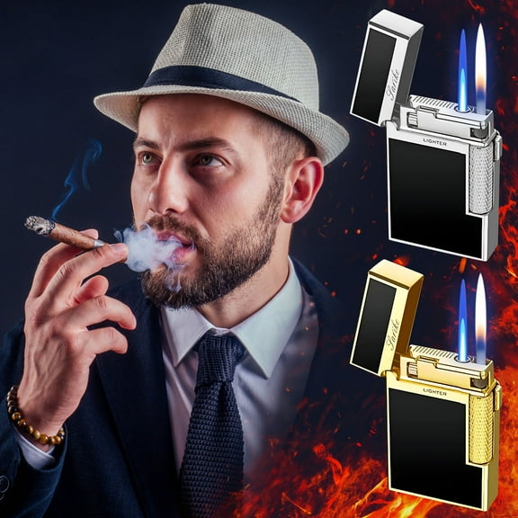 2Pcs Refillable Metal Lighter Under $5! Yannianjz Refillable Metal Lighter, Open Flame Windproof Lighter with Inclined Flame, Rechargeable Butane Lighter with Adjustable Flame