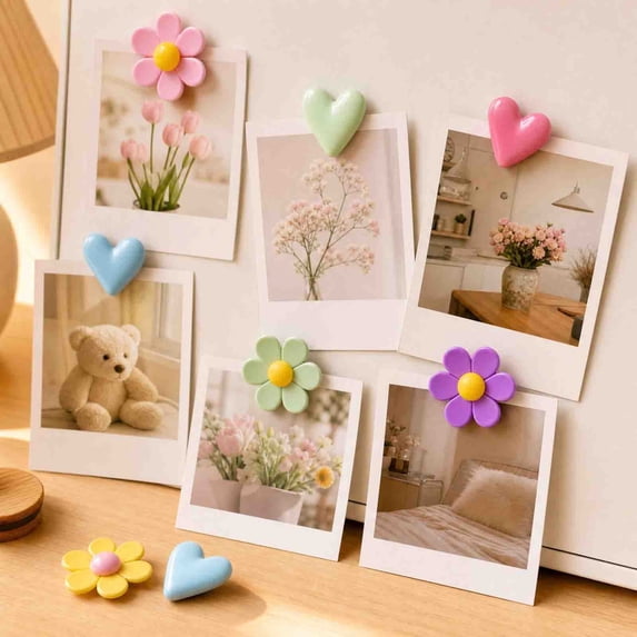 2Pcs Refrigerator Magnets Flower Heart Resin Fridge Magnet Set - Colorful Decorative Magnets for Whiteboard Kitchen Home Office