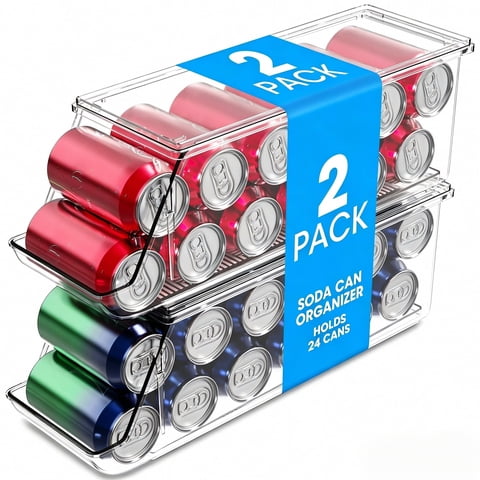 Acztne 2 Pack Stackable Soda Can Organizer with Lids, Refrigerator Organizers and Storage, Clear Organizers for Pantry, Freezer, Kitchen – Holds 12 Cans Each