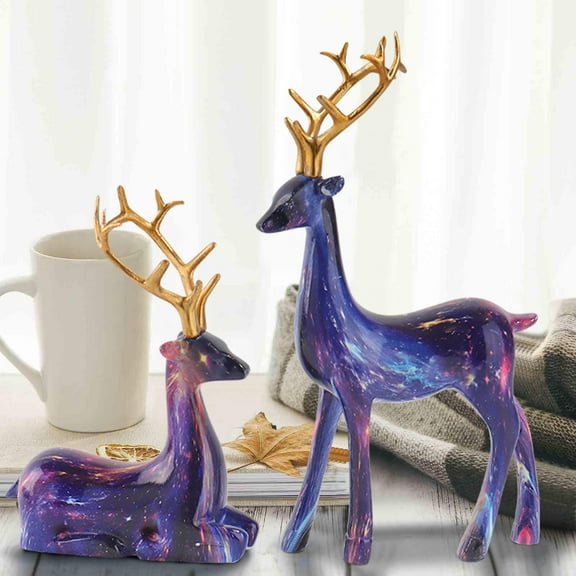 2Pcs Reindeer Figurines For Christmas Reindeer Sculpture Resin Christmas Statuesative Displays For Living Room Bedroom Bathroom Bookshelf Desktop Cabinets Desktop Ornament Easy To Use
