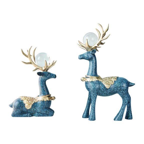 2Pcs Reindeer Figurines Creative Craft Ornaments Nordic Style Resin Deer Statues Blue