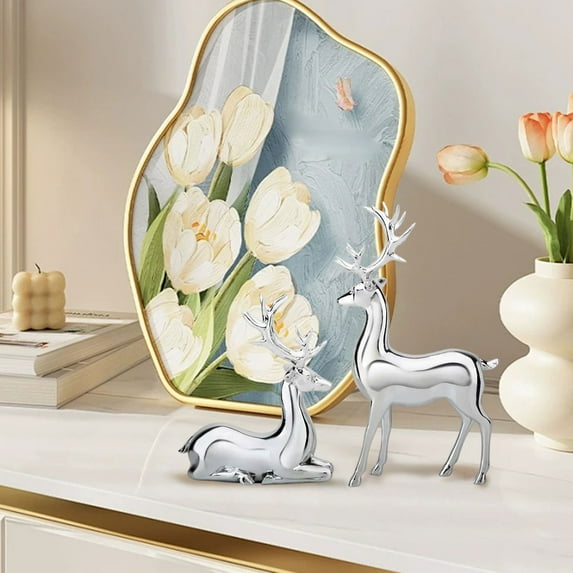 2Pcs Reindeer Figurines Resin, Nordic Elk Deer Statues for Xmas Tabletop Decor, Living Room Bookcase Centerpiece Christmas Decoration