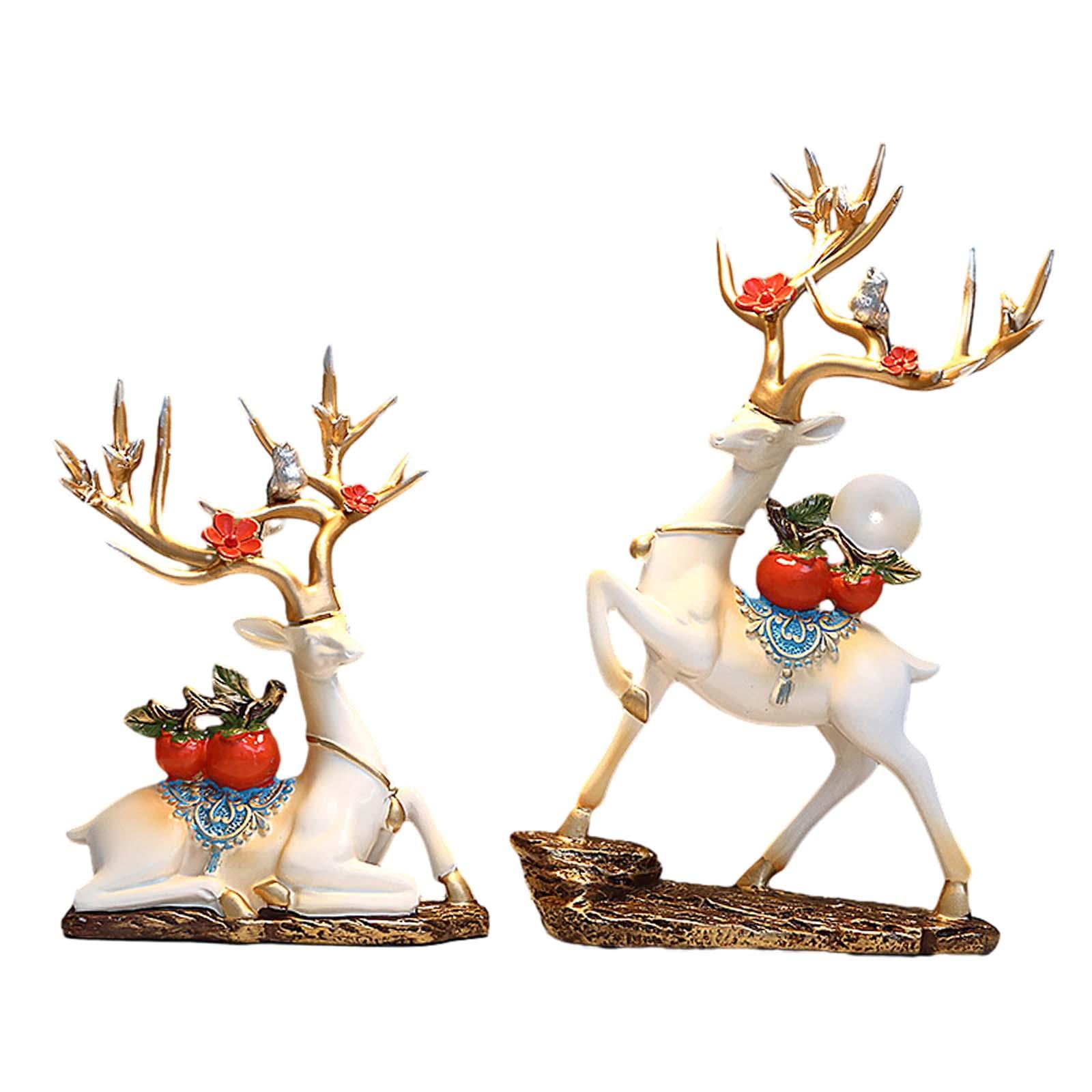 2Pcs Reindeer Statues Figurine Gift Modern Creative Elk Couple