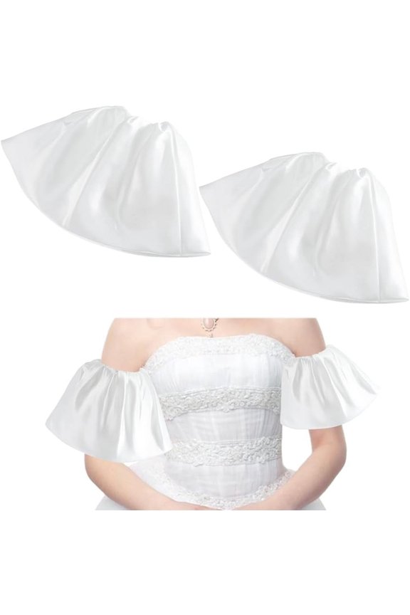 2Pcs Removable Puff Sleeves White Polyester Wedding False Short Arm Sleeves Wrist Cuffs Bridal Dress Costume Accessory