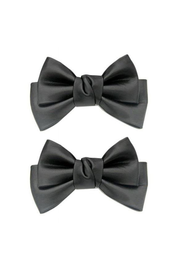 2Pcs Removable Shoe Clips Leather Bow Jewelry Wedding Buckle Black