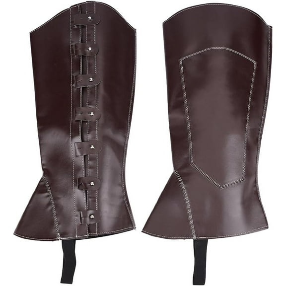 2Pcs Renaissance Boots Covers Knight Pirate Leg Guards Gaiters Medieval Shoe Cover Renaissance Imitation Leather Leg Wraps Footwear Accessories for Halloween Cosplay Costume Viking Coffee