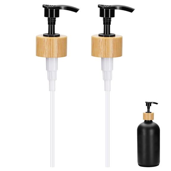 2Pcs Replacement Pumps Dispenser Replacement Pumps for Soap Dispensers Black Plastic Bamboo Dispenser Pumps for Soap, Lotion, Shampoo, Kitchen and Bathroom (Black)