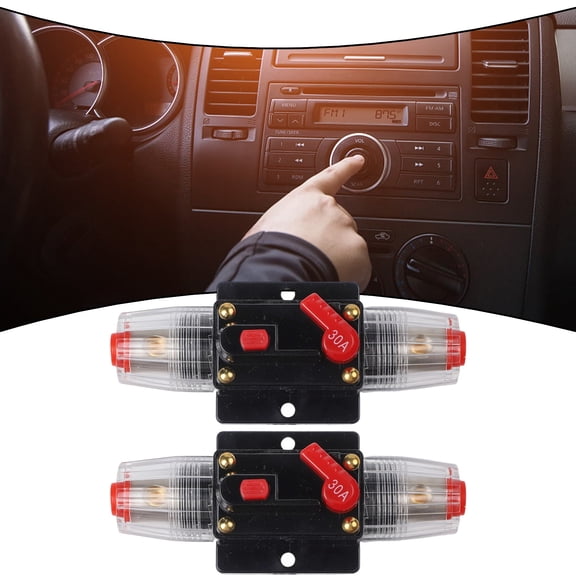 2Pcs Resettable Fuse Circuit Breaker 12-24V DC 30A, Manual Reset Overload Protection for Car Audio Marine Boat RV Stereo Electrical System