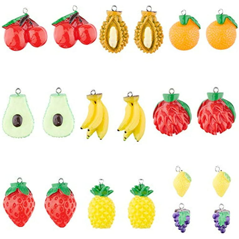 2Pcs Resin 3D Mixed Shapes Fruit Charms for Jewellery Making Keychain  Decoration