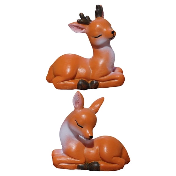 2Pcs Resin Deer Figures, Deer Ornament, Resin Crafts, Outdoor Sculptures Deer Animal Figurines for Fairy Garden Potted Bonsai Decor