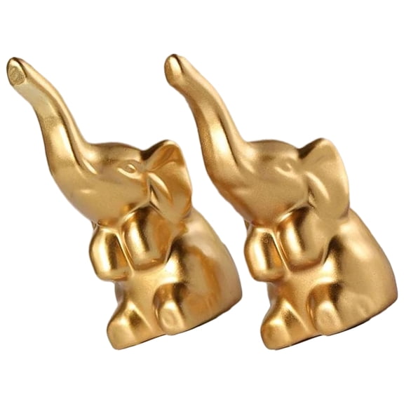FUEENIRVA Vintage Elephant Decor Resin Golden 2Pcs