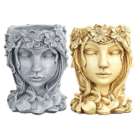 2Pcs Resin Face Sculpture Flowerpot Home Office Desktop Outdoor