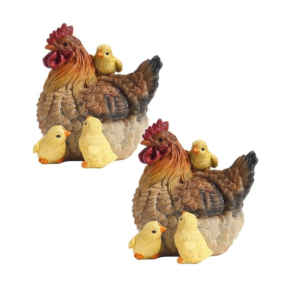 2Pcs Resin Hen Statue Realistic Chicken Statue Suitable Garden Outdoor Decoration Desktop Ornament Home Decor