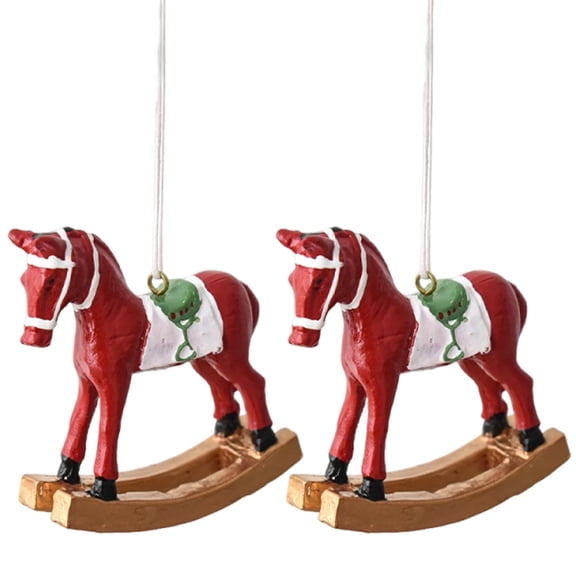 2Pcs Resin Horse Statue Ornament Christmas Tree Decoration For Door Mantels Holiday Party Indoor and Outdoor