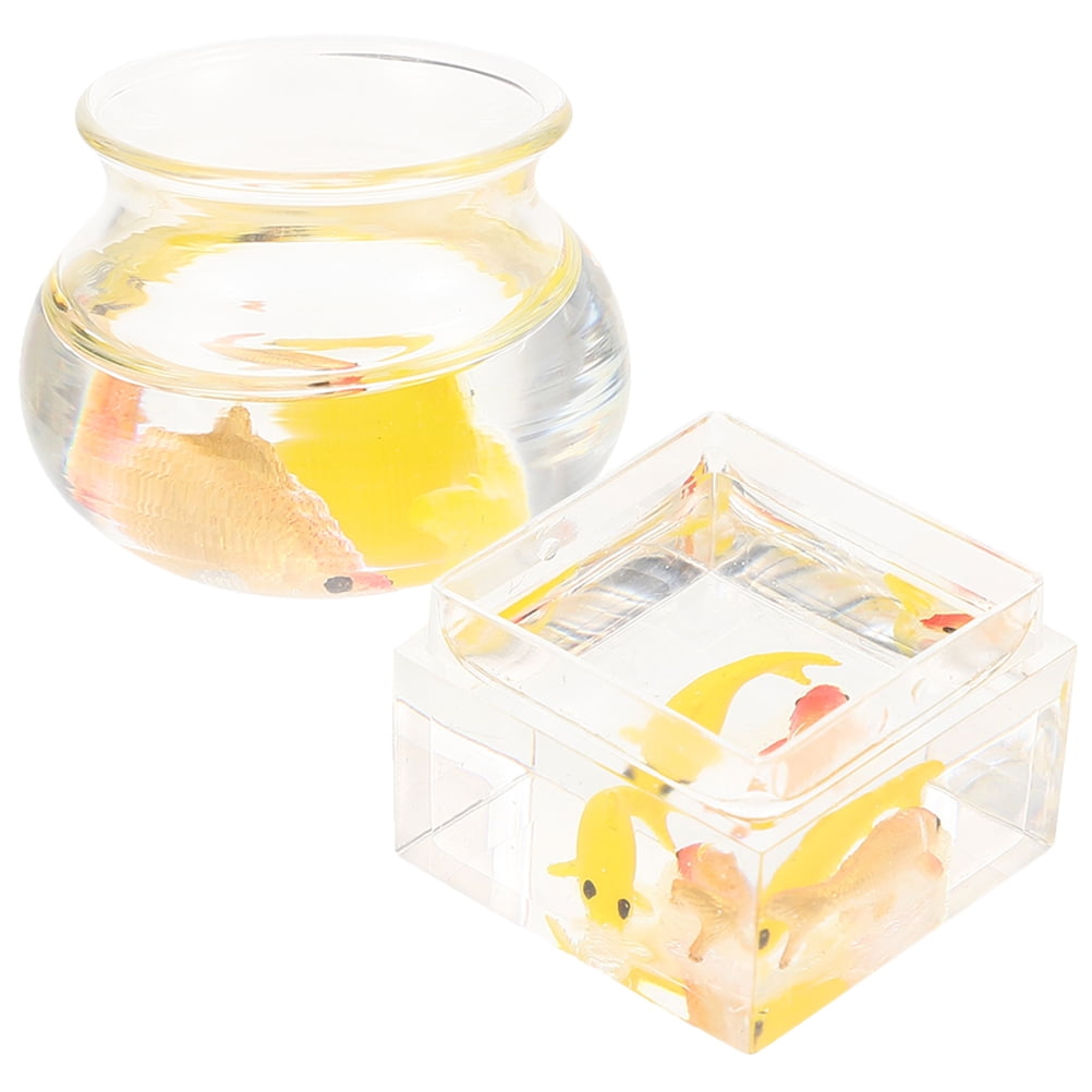 2Pcs Resin Miniature Resin Miniature Fish Bowl Miniature Goldfish Tank