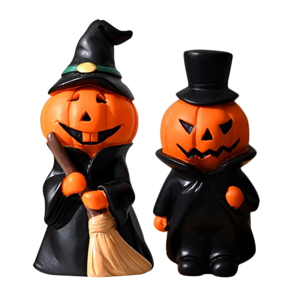 WEUVEB Pumpkin Man Figurine Ornaments Resin Decorative Orange for Home 2Pcs