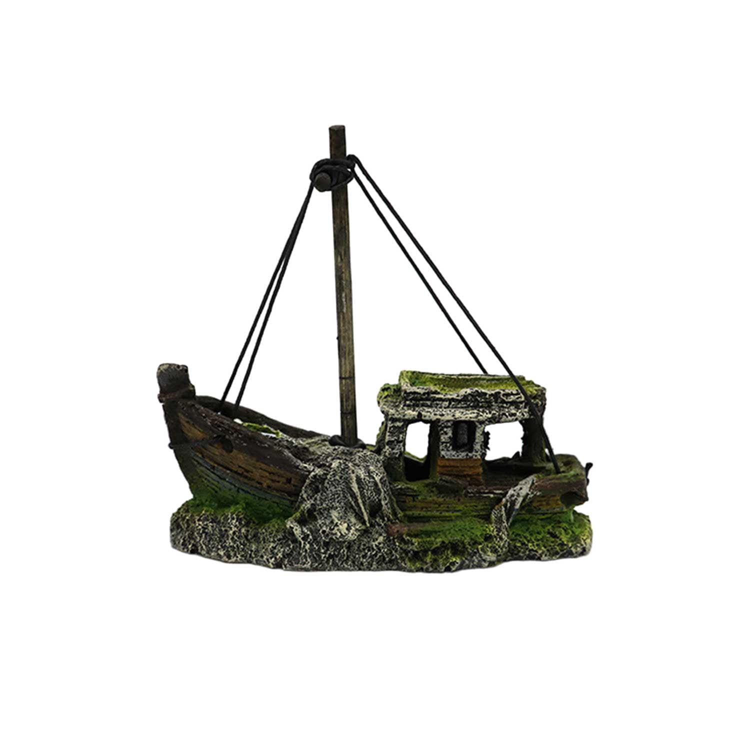 2Pcs Resin Ship Decor for Aquarium - 5 Style Options (Pirate Ship, Sunken Ship, Red Net Ship, Shipwreck, Blue Sail Ship) Aquatic Ornament with Hiding Caves