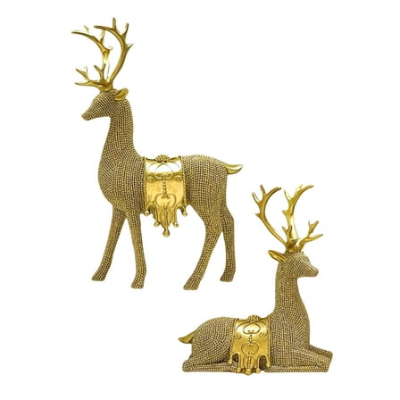 2Pcs Resins Standing Sitting Reindeer Figurine Festival Decors for Home Office