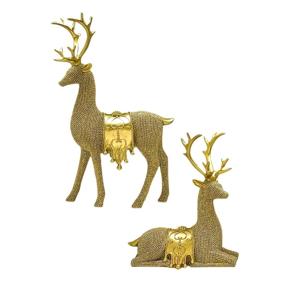 2Pcs Resins Standing Sitting Reindeer Figurine Festival Decors for Home Office