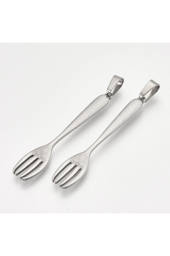 2Pcs Resistant 304 Stainless Steel Big Pendants Jewelry Making Charms Fork Shape Stainless Steel Color