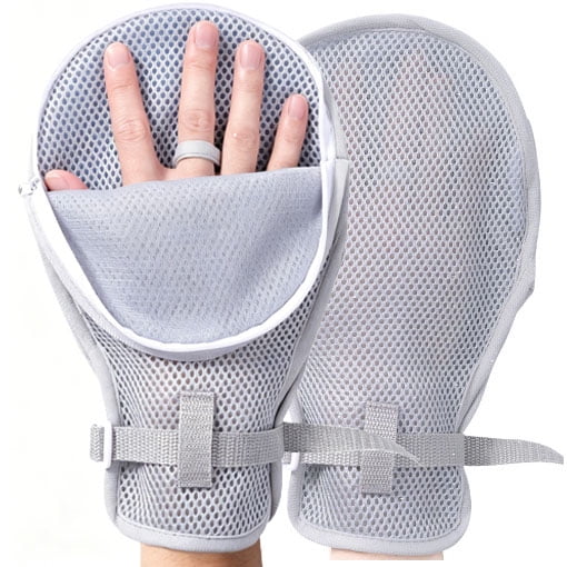 2Pcs Restraint Gloves, Elderly Anti-Scratch Mitts with Zipper Opening, Extended Straps, Finger Loops, Anti-Scratch Board, Bed Restraints Mitts, Movement Limited Ties for Hands