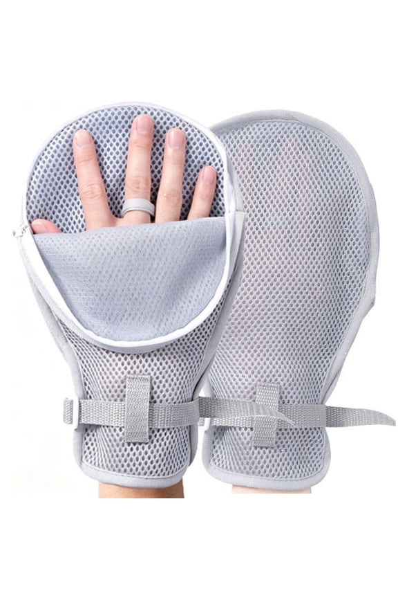 2Pcs Restraint Gloves, Elderly Anti-Scratch Mitts with Zipper Opening, Extended Straps, Finger Loops, Anti-Scratch Board, Bed Restraints Mitts, Movement Limited Ties for Hands