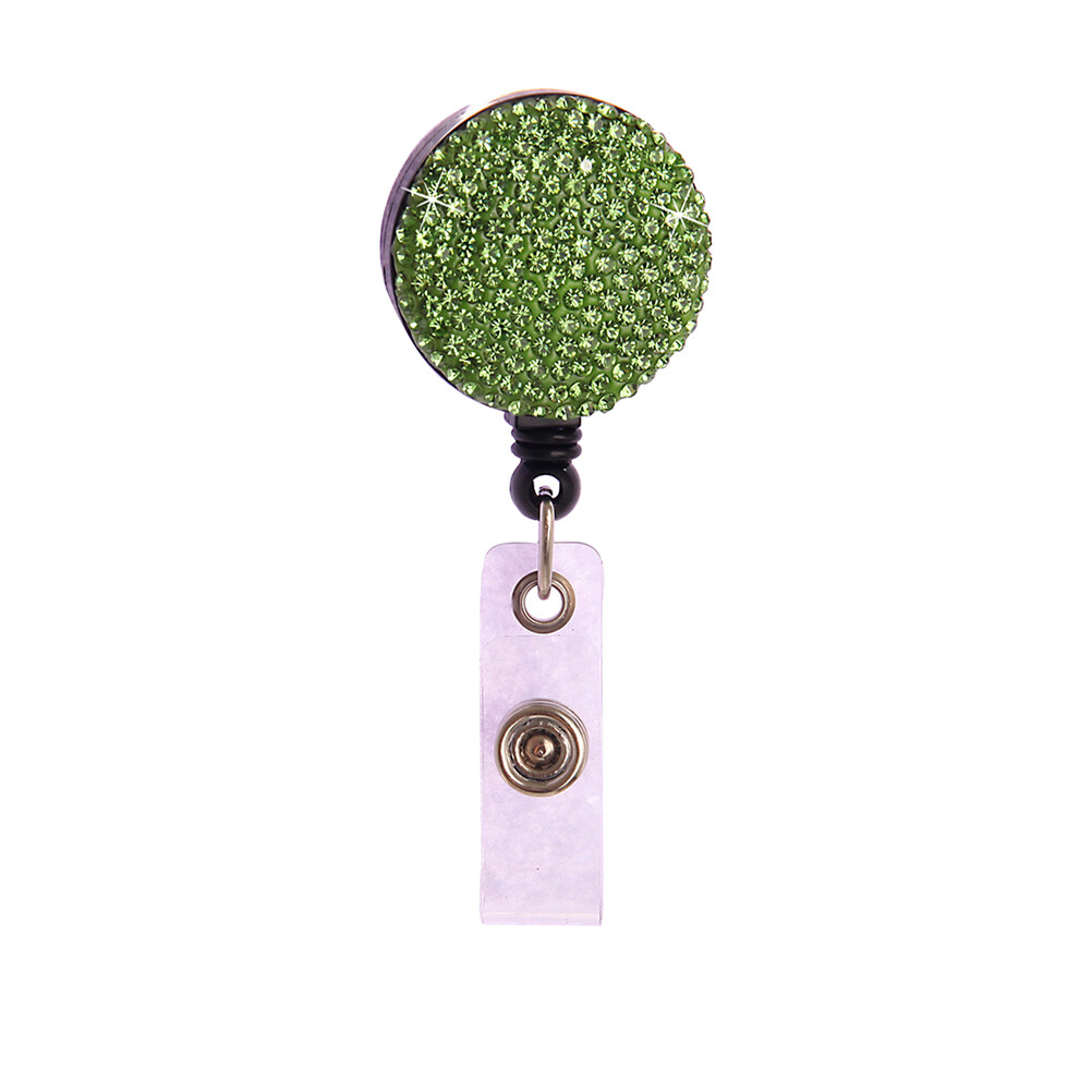 2Pcs Retractable Round Badge Clips Rhinestone ABS Straps ID Cards Badge