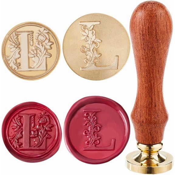 2Pcs Retro Alphabet Wax Seal Stamp Head Initials Vintage Letter L 25mm Removable Brass Head Set with 1Pcs Wood Sealing Stamp Handle for Wedding Envelopes Invitation Gift Decoration for DIY