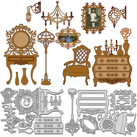 Retro Furniture Carbon Steel Cutting Dies Stencils for DIY Scrapbooking Photo Album Decorative Embossing Paper Card 119~120x160~182x0.8mm 2pcs/set