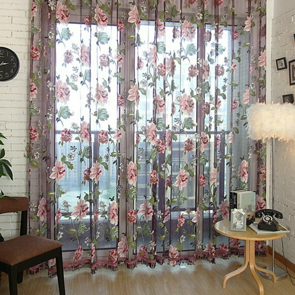 2Pcs Retro Peony Rose Sheer Curtains Vintage Elegant Rod Pocket Semi Floral Sheer Curtain Lace Voile Panel Drapes Tulle Window Curtains for Living Room Bedroom Dining Room Door Coffee 39 x 78 Inch