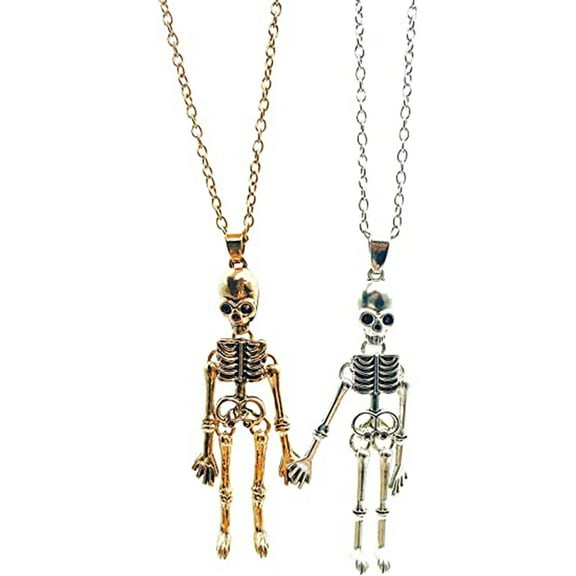 2Pcs Retro Skeleton Punk Specter Necklaces Halloween Necklace for Best Friend Couples Hold Hands Skull Necklaces Gifts
