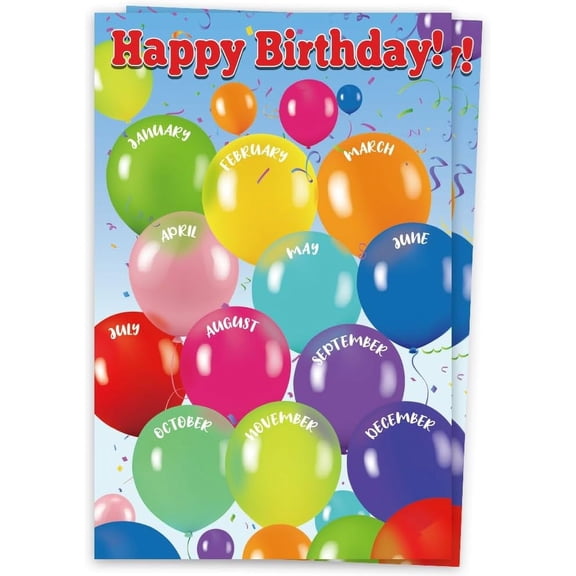 2Pcs Reusable Happy Birthday Chart Posters Birthday Chart Calendar for Classroom Decorations Rectangle Balloon 430x280mm