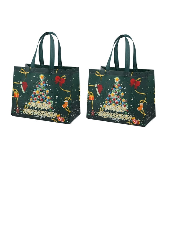 2Pcs Reusable Nonwoven Christmas Gift Tote Bags, Large Capacity Xmas Wrap Bags, Heavy Duty Reinforced Handle Shopping Bags For Holiday Party Gift Packaging And Daily Storage