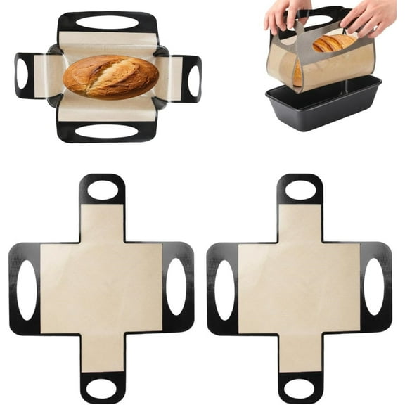2Pcs Reusable Silicone Bread Loaf Pan Liner（Fits 9x5" Loaf Pans), Food-Grade Silicone Bread Sling, Non-Stick & Easy Clean Dough Transfer Tool, Loaf Pan Lifters for Loaf, Cake, Pastry(Black)