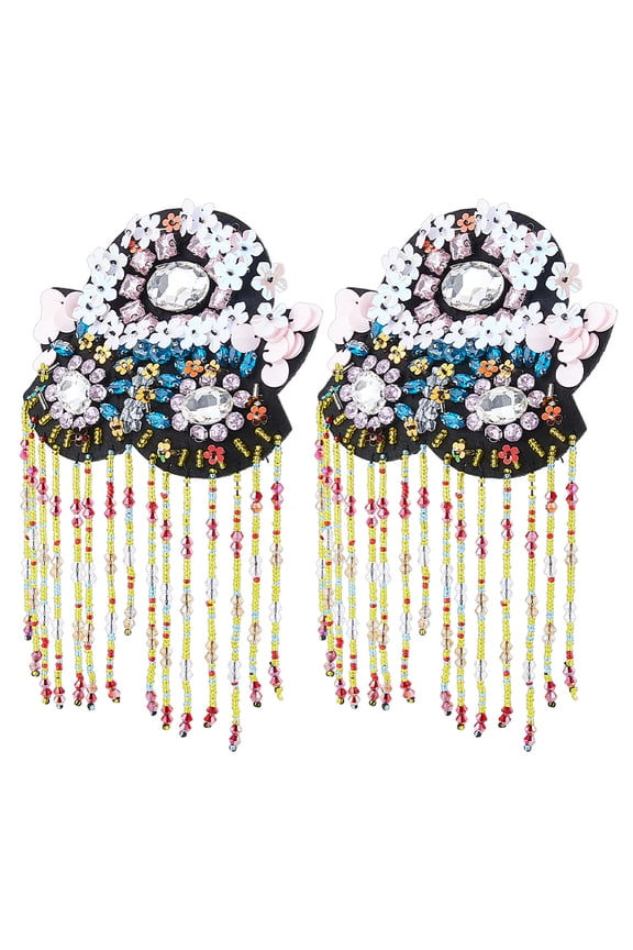 2Pcs Rhineston Brooches Flower Diamond Epaulettes Shaoxing Opera Costume Cloth Shoulder Badge Colorful Rhinestone Epaulettes