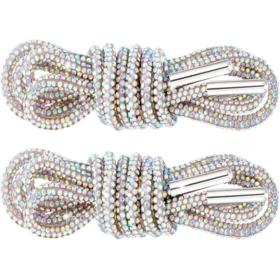 2Pcs Rhinestone Glitter Ropes, Crystal Bling Bling Shiny Round Shoe Laces for Sneakers, Drawstring Cords Replacement - 47 inch / 120 cm