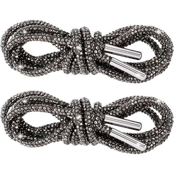 2Pcs Rhinestone Glitter Ropes, Crystal Bling Bling Shiny Round Shoe Laces for Sneakers, Drawstring Cords Replacement - 47 inch / 120 cm
