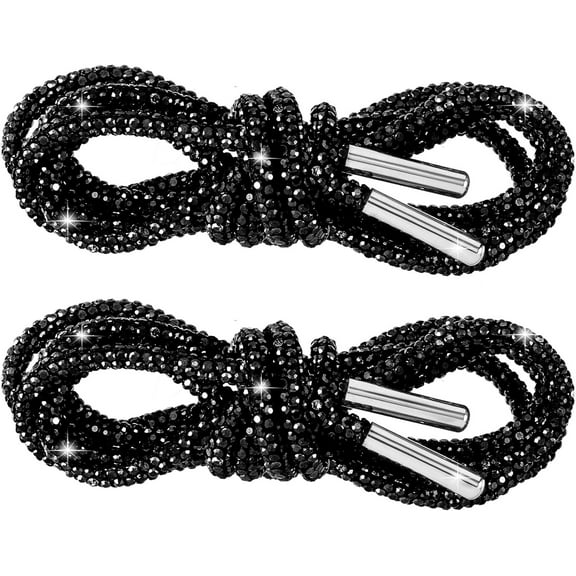 2Pcs Rhinestone Glitter Ropes, Crystal Bling Bling Shiny Round Shoe Laces for Sneakers, Drawstring Cords Replacement - 47 inch / 120 cm